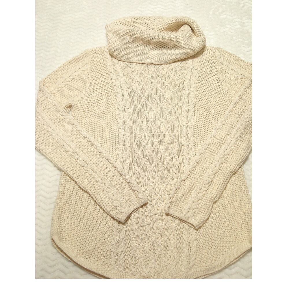Jeanne Pierre NWOT Cable Knit Cowl Neck Pullover Sweater Large Ivory 100% Cotton